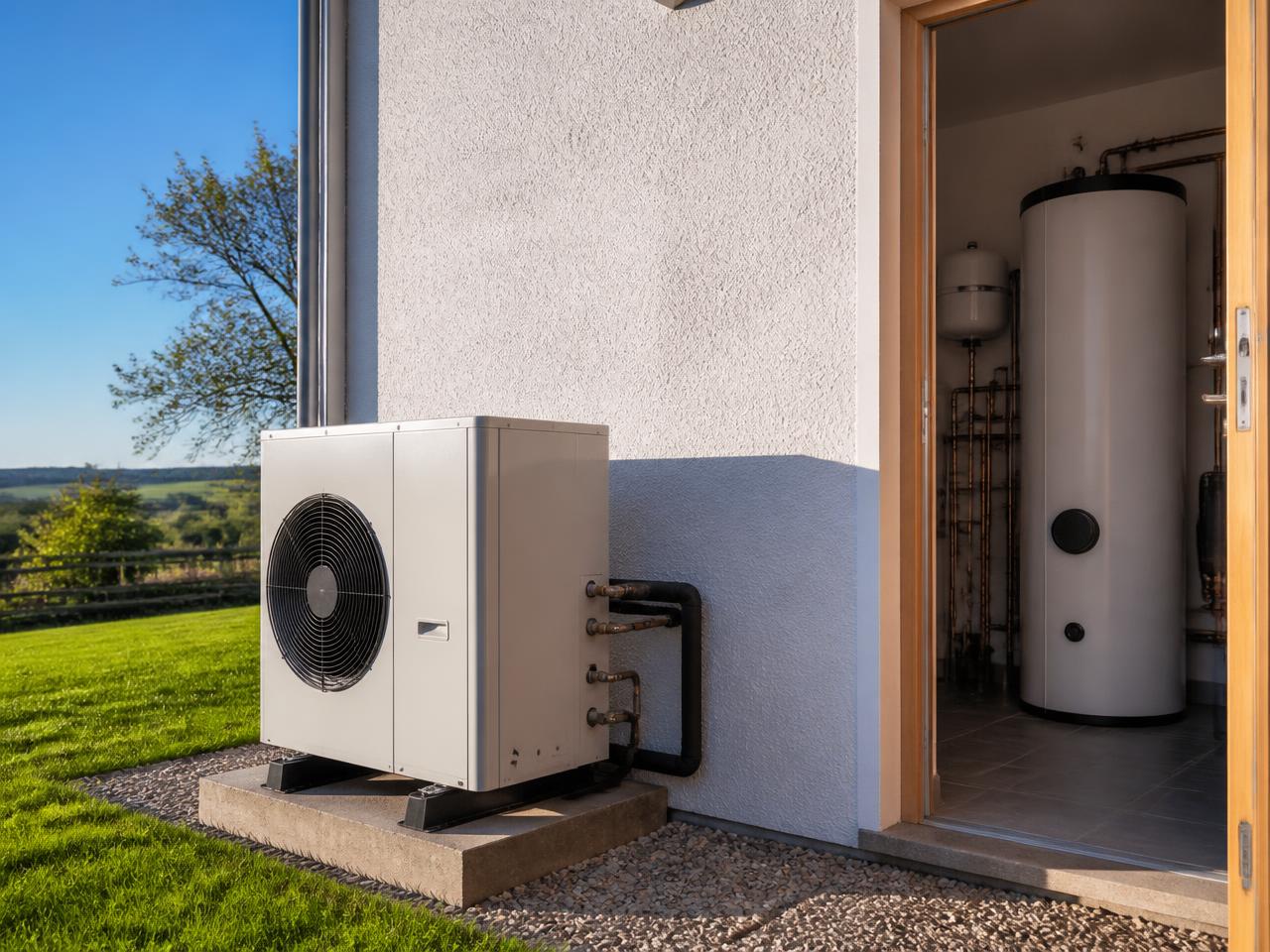 Air to water heat pump unit installed on Irish home